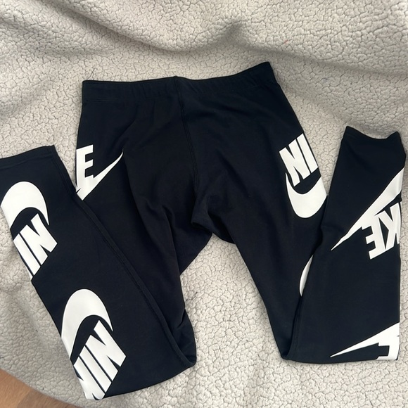 Nike Black Leggings with All-Over Logo Print - Picture 2 of 3